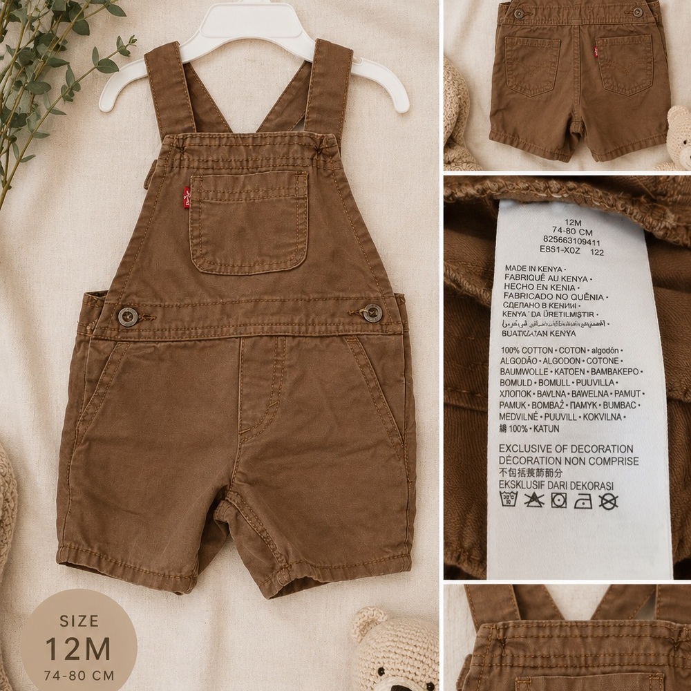 Levi’s Baby Brown Short Overalls 12M Cotton Toddler Overalls